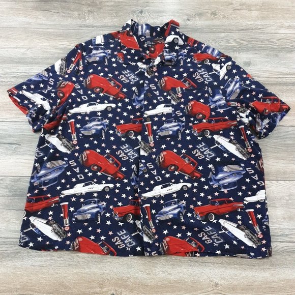 George 3XL 54-56 Mens Short Sleeve Shirt Vintage Car Patriotic Vacation Party - Picture 1 of 8